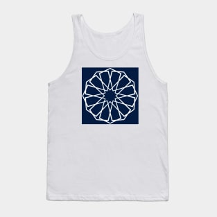 White Islamic Geometric Pattern Stars on Blue Background Tank Top